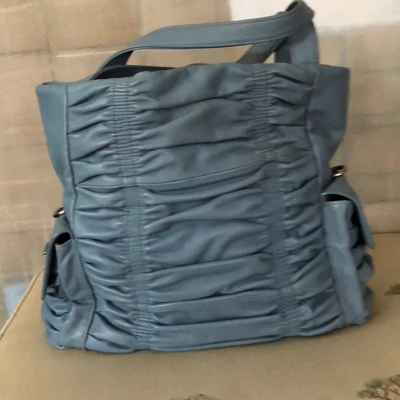 Donald J Pliner Blue Leather Bucket Bag - Picture 4 of 10